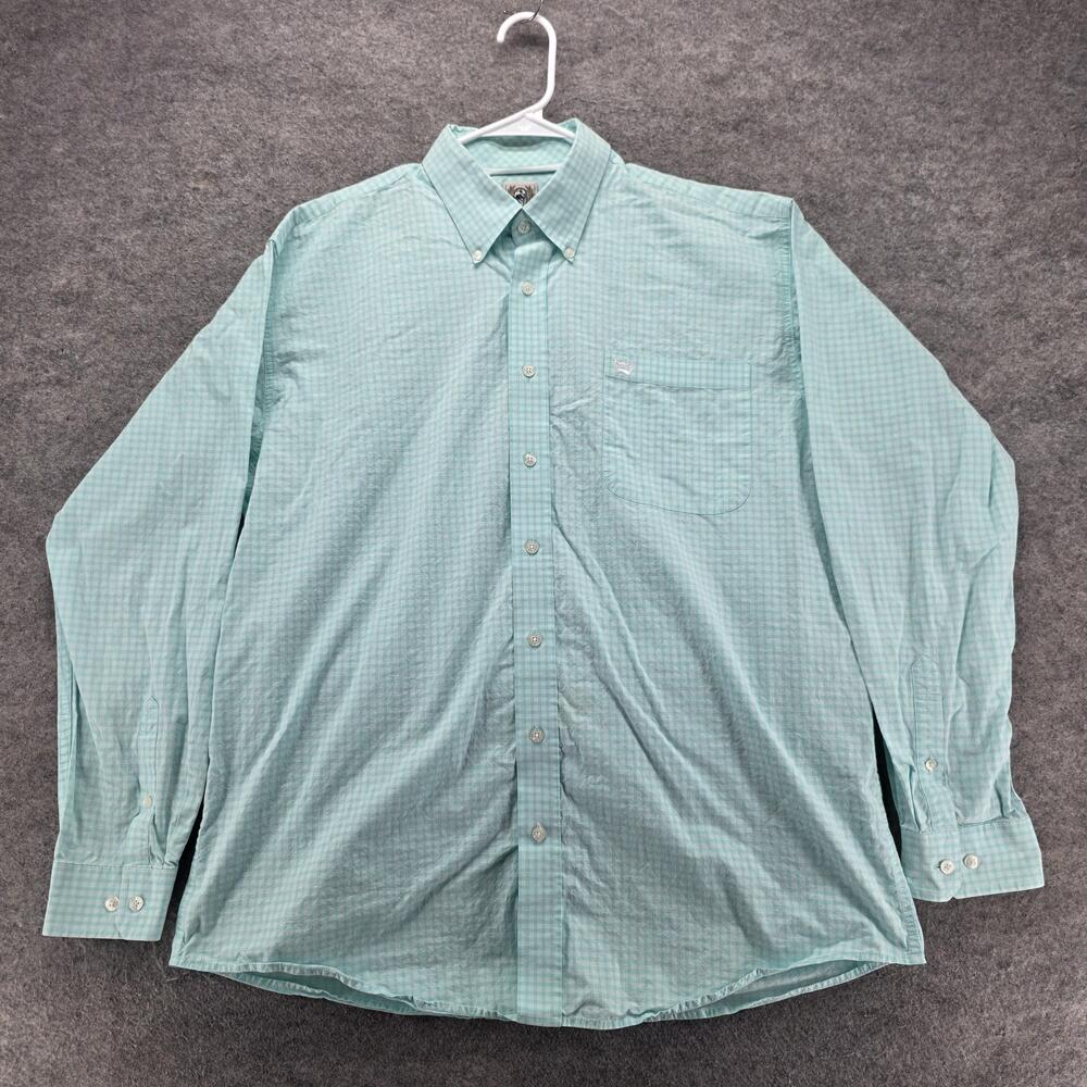 Cinch Shirt Mens L Green Check Long Sleeve Button Up Regular Fit Cotton Logo
